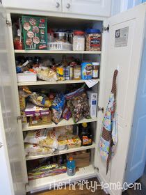 *The Thrifty Home: Deep Pantry Organization Narrow Deep Pantry, Deep Cupboard Organization, Organization Kitchen Cabinets, Corner Pantry Organization, Deep Pantry Organization, Small Office Organization, Narrow Pantry, Deep Closet, Diy Pantry Organization