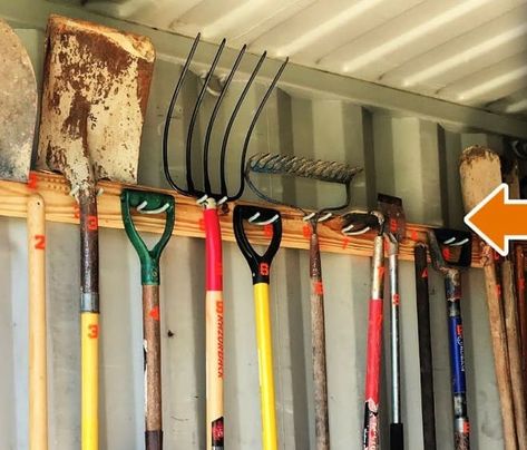 Monkey Storage Yard Tool Large Garden Tool Storage Ideas, Lawn Equipment Storage, Yard Tool Storage Ideas, Yard Tool Rack, Tool Storage Ideas, Shed Shelving, Garden Shed Interiors, Garden Tool Rack, Diy Storage Shelves