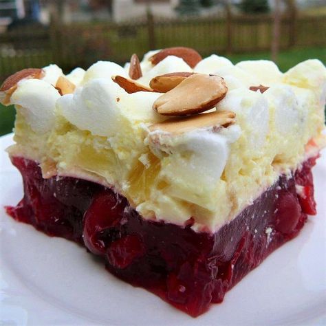 195193-fredas-cherry-supreme-salad Congealed Salad, Jello Dessert Recipes, Lime Desserts, Raspberry Desserts, Jello Desserts, Cherry Desserts, Jello Salad, Vintage Dessert, Jello Recipes