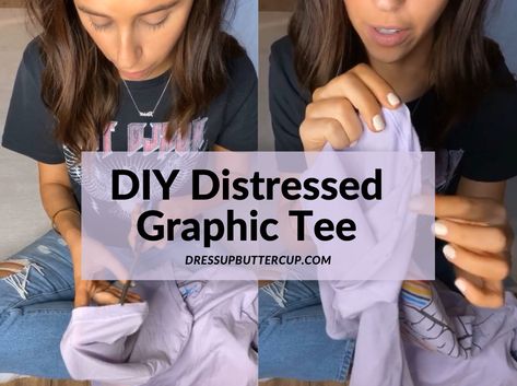 Got a little crafty and decided to destress some graphic tees! Showing how I crop, create an open seem, and add holes! Diy Distressed Band Tee, Distressing T Shirt, How To Distress Shirts, Diy Concert Tshirt, T Shirt Distressing Diy, How To Distress A T Shirt, Concert Tees Diy, Distress Tee Shirts Diy, Distressing A T Shirt