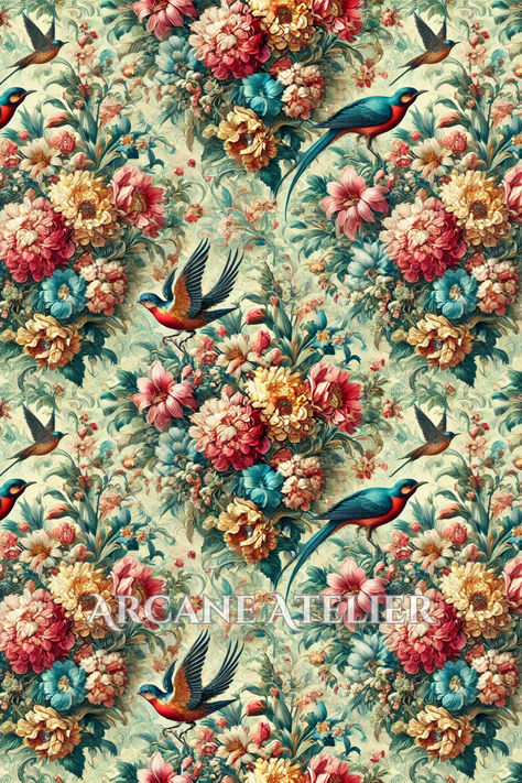 Arcane Atelier – Where AI Meets Craftsmanship.
Step into a timeless celebration of nature with Victorian Garden Symphony, a design that sings with the beauty of life. This vibrant pattern features painterly blooms in radiant reds, golden yellows, soft creams, and verdant greens, intertwined with delicate teal foliage. Perched amidst the blossoms are charming songbirds, their dynamic poses adding a sense of movement and harmony. The intricate composition recalls the splendor of Victorian gardens, where every detail feels alive with artistry. Perfect for evoking warmth, cheer, and elegance, this design transforms any space into a lush, romantic haven.