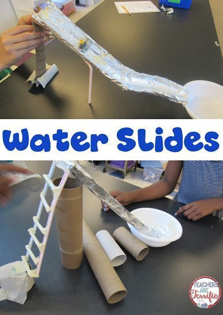 STEM Challenge: Build a water slide and then test it- with water! And, just for fun, add a toy figure to the slide to try it out! Have plenty of towels on hand! Read this blog post for details! Stem Club, Easy Stem, Steam Challenges, Steam Ideas, Teaching Stem, Stem Lesson, Steam Projects, Stem Challenge, Stem Activity