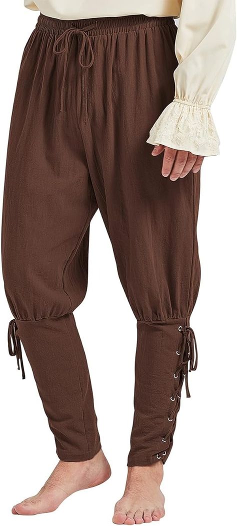 Amazon.com: Men’s Pirate Pants Ankle Banded Renaissance Pants Medieval Viking Navigator Pants Halloween Costume Cosplay with Drawstrings : Clothing, Shoes & Jewelry Medieval Pants Male, Pants Halloween Costume, Pirate Pants, Medieval Pants, Man Trousers, Medieval Clothes, Cosplay Diy, Costume Cosplay, Halloween Costume