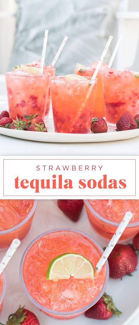 Strawberry Tequila, Tequila Soda, Recipes Drinks, Mixed Drinks Alcohol, Yummy Alcoholic Drinks, Boozy Drinks, Drinks Alcohol, Fancy Drinks, Mixed Drinks Recipes