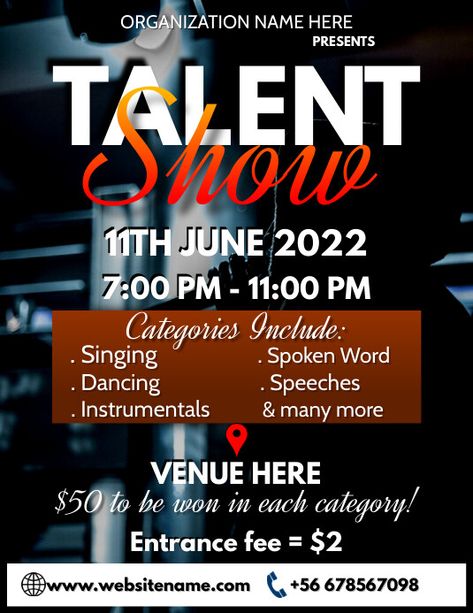 Talent Show Poster, Talent Show Flyer, Show Flyer, Talent Contest, Advertisement Poster, Promotional Flyers, Free Flyer Templates, Event Flyers, Online Ads