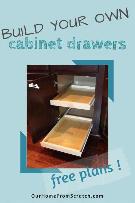 Diy Cabinet Drawers How To Build, Diy Slide Out Drawers, How To Make Pull Out Cabinet Drawers, Pullout Cabinet Drawers, Sliding Cabinet Drawers, Diy Kitchen Cabinet Pull Out Shelves, How To Build Pull Out Cabinet Drawers, Cabinet To Drawer Conversion, Add Pull Out Drawers To Cabinets