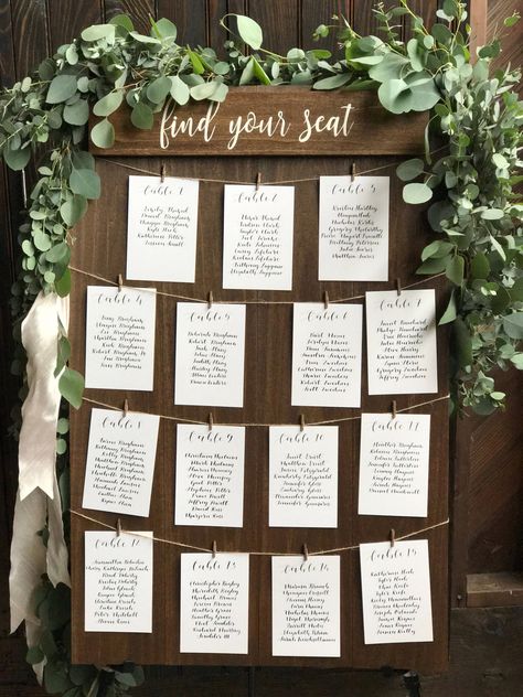 Find your seat seating chart board rustic seating sign wood | Etsy #weddingdecorations Rose Gold Table Runner, Rustic Seating Charts, Find Your Seat, Table Assignments, Table Seating Chart, Seating Sign, Reception Seating, Seating Plan, Seating Chart Wedding