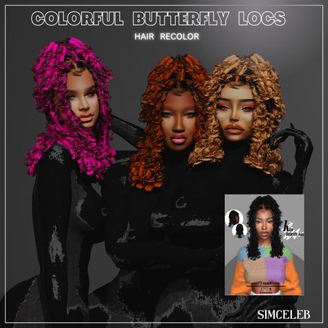 Colorful Butterfly Locs, Afro Hair Sims 4 Cc, Sims 4 Afro Hair, Sims 4 Black Hair, Sims 4 Challenges, Play Sims 4, Butterfly Locs, Sims 4 Cc Shoes, Free Sims 4