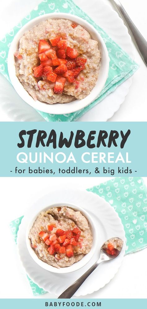 Quinoa Blw Recipes, Quinoa Recipes For Toddlers, Blw Quinoa, Strawberry Blw Recipe, Breakfast For Baby, Blw Breakfast Ideas, Baby Oatmeal Cereal, Strawberry Quinoa, Toddler Treats