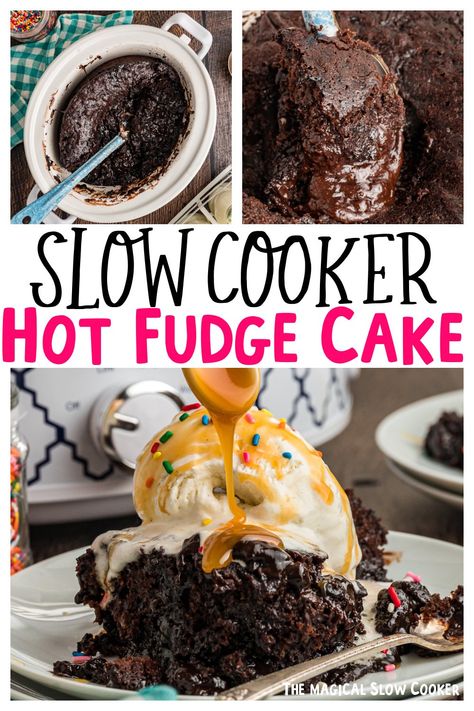 Slow Cooker Chocolate Cake, Hot Fudge Cake, Pot Food, The Magical Slow Cooker, Crock Pot Desserts, Slow Cooker Desserts, Slow Cooked Meals, Fudge Cake, Crock Pot Slow Cooker