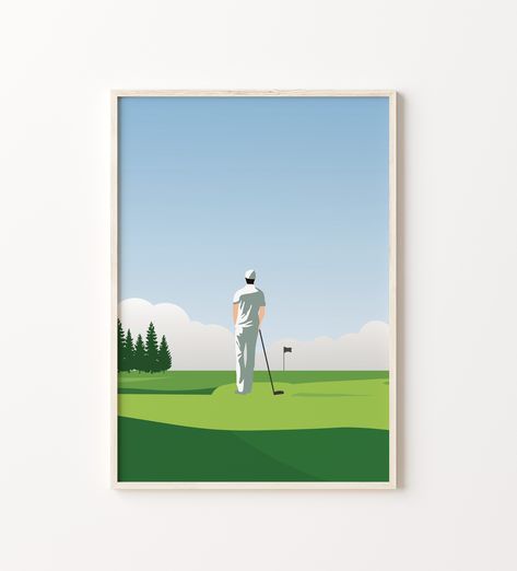 Golf Mural, Golf Illustration, Sports Quote, Golf Poster, Office Man, Golf Art, Green Wall Decor, Art Skills, Golf Lover