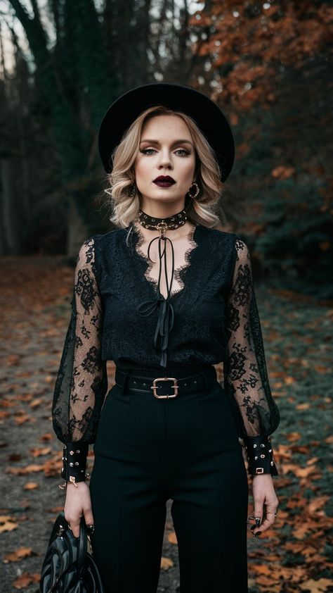 Goth Outfit Women, Autumn Style Outfits, Feminine Goth Outfit, Chic Goth Outfits, Goth Chic Outfits, Stylish Black Outfits, Gothic Chic Fashion, Corp Goth, Goth Chic