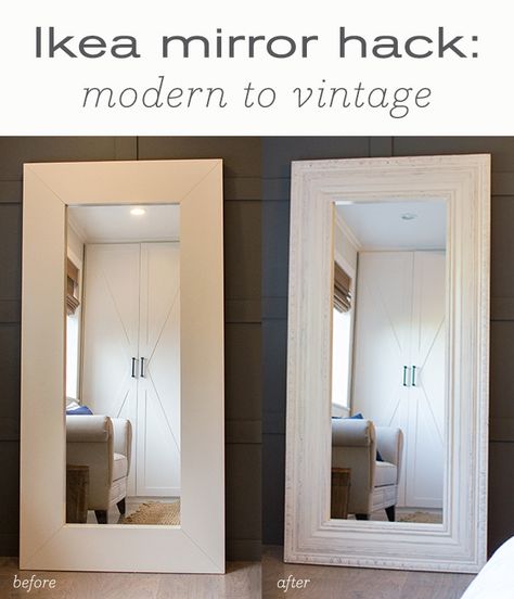 Master Makeover: DIY Floor Mirror—from Ikea to Vintage Diy Floor Mirror, Ikea Mirror Hack, Antique Mirror Diy, Mirror Hack, Zimmer Diy, Ikea Mirror, Jenna Sue, Mirror Makeover, Diy Makeover