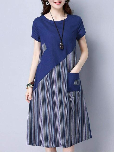 Pocket Design Fashion, Striped Casual Dresses, Women Dress Online, Designer Kurti Patterns, Short Dresses Casual, Frock Design, Fashion Dresses Casual, Designs For Dresses, Colorblock Dress