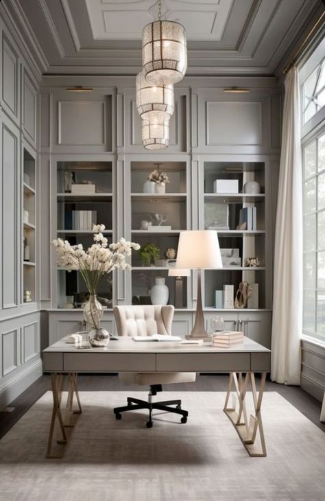 Office English Style, French Modern Office, Neoclassical Office, Cosy Home Office, Home Office Ikea, Lawyer Office Design, Build Office, Beautiful Home Library, French Office