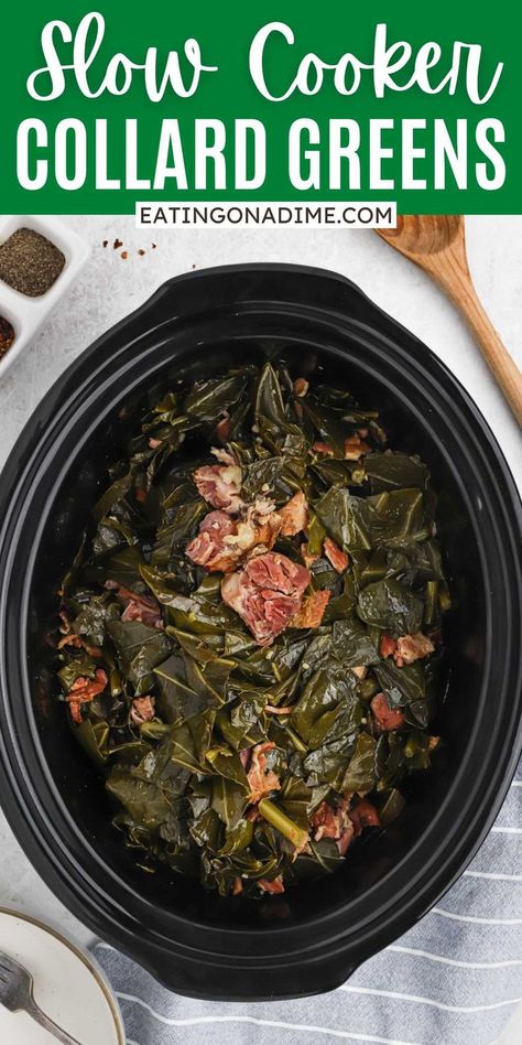 Collard Greens Crock Pot, Crock Pot Collard Greens, Collard Greens Recipe Ham Hock, Collard Greens Recipe Soul Food, Crockpot Collard Greens, Best Collard Greens Recipe, Easy Collard Greens Recipe, How To Cook Collards, Cooking Collard Greens