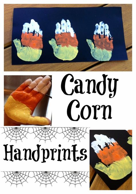 Paint your hands for a cute candy corn handprint craft that’s perfect for fall and Halloween. Candy Corn Handprint, Halloween Projects For Kids, Halloween Handprint Crafts, October Crafts, Halloween Preschool, Simple Crafts, Handprint Craft, Handprint Crafts, Daycare Crafts