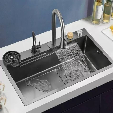 Basin Kitchen Sink, Single Basin Kitchen Sink, Steel Storage Rack, Kitchen Design Styles, Modern Kitchen Sinks, Drop In Kitchen Sink, Pull Out Faucet, Kitchen Remodeling Ideas, Drop In Sink