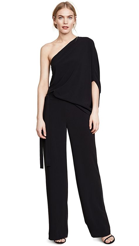 Halston Heritage Asymmetrical Wide Leg Jumpsuit | SHOPBOP Black Jumpsuit Wedding, Tinola, Jumpsuit Wedding, Off The Shoulder Jumpsuit, Jumpsuits Casual, Collar Jumpsuit, Look Casual Chic, Off Shoulder Jumpsuit, Wedding Jumpsuit