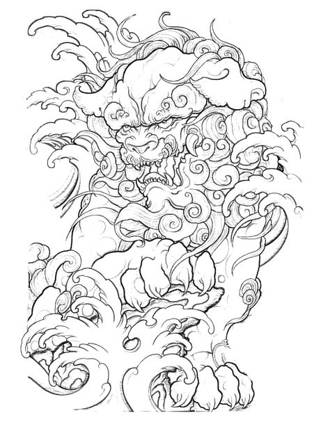 Foo Dog Sketch Tattoo, Foo Dog Tattoo Stencil, Bear Japanese Tattoo, Fu Dog Tattoo Design, Fudog Tattoo Design, Komainu Tattoo, Fu Dog Tattoo, Japanese Foo Dog, Foo Dog Tattoo Design