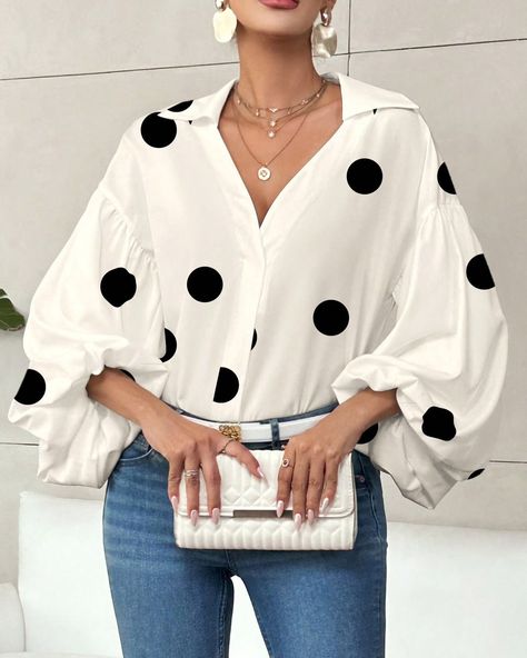 Shirt Old Money, Work Women, Fall Blouse, Dot Shirt, Polka Dot Shirt, Fall Clothes, Casual Cardigans, Polka Dot Print, Kids Sleepwear