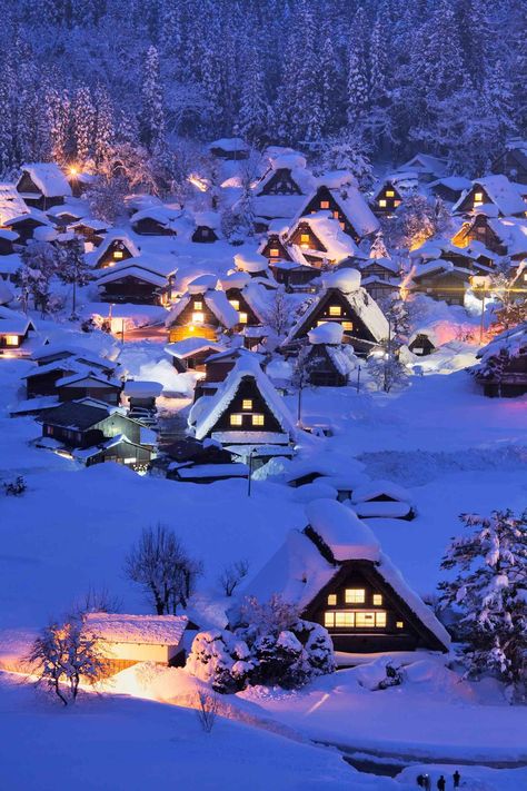 [h2]Shirakawa-Go, Gifu, Japan[/h2] This scene isn't particularly evocative of [link url="http://www.cntraveller.com/location/japan"]Japan[/link], but it's certainly twinkly and magical. Each year the village organises special illumination events to light up the unusual farmhouses and steep roofs – built so because of the huge amount of snow. It’s possible to stay in one overnight, but best to book far in advance. Turkey In Winter, Snow Vacation, Winter In Japan, Shirakawa Go, Snow Place, Winter Travel Destinations, Cappadocia Turkey, Mystical Places, Vacation Goals