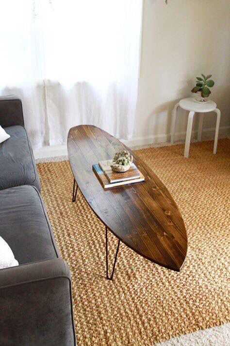 Surfboard Coffee Table, Surf Decor, 아파트 인테리어, Diy Coffee Table, Hairpin Legs, Diy Furniture Projects, House Bathroom, Coffee Table Design, Interior Ideas