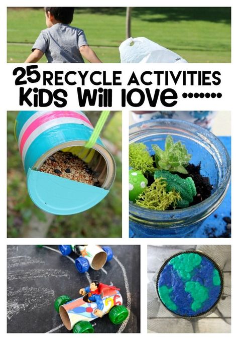 25 recycling activities kids will love Recycled Crafts Kids Preschool, Recycle Preschool, Recycling Activities For Kids, Recycling Lessons, Sustainability Activities, Environment Activities, Environmental Activities, Earth Activities, Conservation Activities