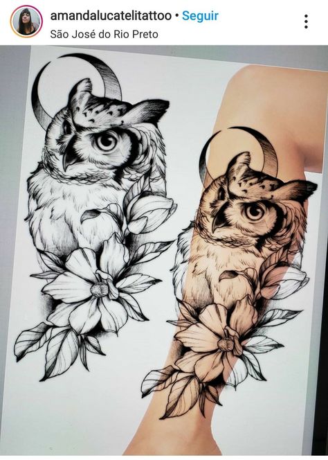 Owl Half Sleeve Tattoo, Owl And Moon Tattoo, Owl With Flowers Tattoo, Owl Tattoo For Women, Realistic Owl Tattoo, Owl Tattoo Sleeve, Tattoo Owl, Owl Tattoo Drawings, Cute Owl Tattoo