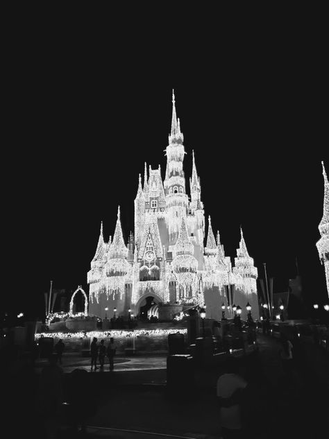 Disney Castle Black And White, Castle Black And White, Pretty Stars, Castle Black, Cinderella's Castle, Ice Palace, Disney World Christmas, Black Castle, Pretty Star