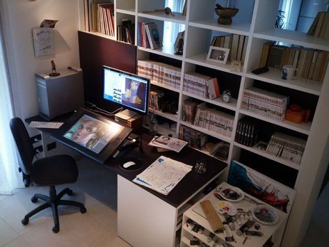 Studio Seni, Artist Desk, Artist Workspace, Dream Desk, Art Studio Room, Home Studio Setup, Studio Office, Work Stations, Wacom Cintiq