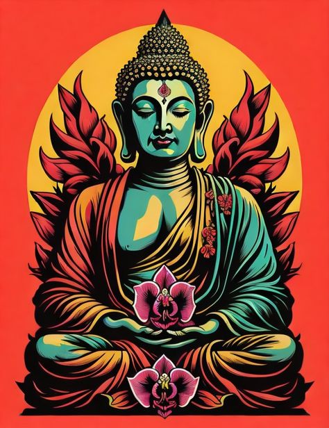 Buddha Mural, Meditation Art Spirituality, Buddha Wallpaper Iphone, Buddha Canvas Art, Big Stickers, Zen Wallpaper, Morden Art, Vector Portrait Illustration, Buddha Canvas