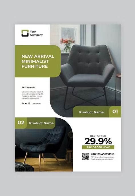 Furniture Flyer Template PSD Advertising Flyers, Flyer Design Layout, Business Flyer Templates, Minimalist Furniture, Outdoor Chair, Business Flyer, Print Templates, Flyer Template, Flyer Design