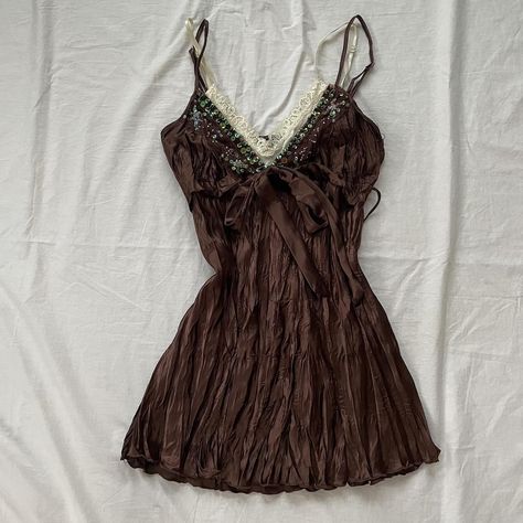 Mermaidcore brown babydoll cami top. Satin material.... - Depop Y2k Cami Outfit, Y2k Beaded Top, Babydoll Cami Top, Grunge Witch, Cami Outfit, Babydoll Cami, Fairy Outfit, Clothes Wishlist, Top Satin