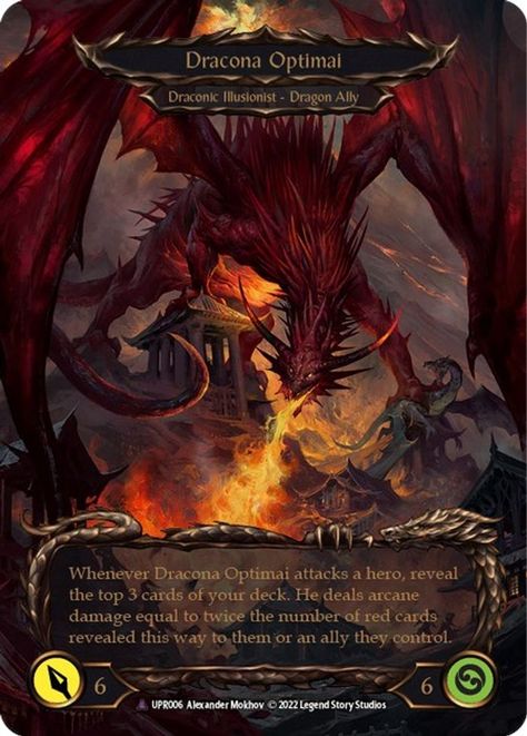 Invoke Dracona Optimai // Dracona Optimai (Marvel) - Uprising - Flesh and Blood TCG Red Cards, Legend Stories, Collectible Trading Cards, Flesh And Blood, A Hero, Trading Cards Game, Pokemon Cards, The Gathering, Rarity