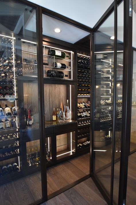 Modern Wine Cellar, Wine Cellar Wall, Contemporary Wine Cellar, Bourbon Room, Glass Wine Cellar, Home Wine Cellars, Custom Wine Cellars, Wine Cellar Design, Cellar Design