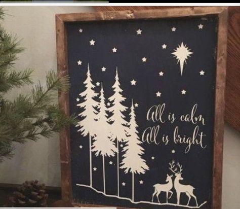 All Is Bright, All Is Calm, Christmas Stockings Diy, Rustic Wood Sign, Farmhouse Wood Sign, Christmas Signs Wood, Vintage Soul, Winter Home, Beautiful Christmas Trees