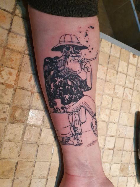 My Ralph Steadman piece of Hunter S Thompson. By Malcy at Free Bird Tattoo - Cheshire UK. Second part to my Steadman inspired sleave. Ralph Steadman Tattoo, Hunter Thompson Tattoo, Hunter S Thompson Tattoo, Free Bird Tattoo, Cheshire Uk, Navy Tattoos, Hunter Thompson, Tattoo Placements, Trending Tattoos