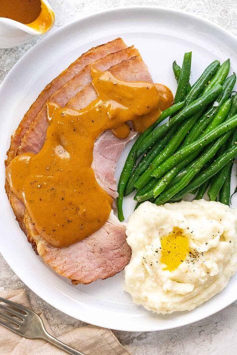 Ham Gravy Raisin Gravy For Ham, Gravy For Ham, Ham Gravy Recipe, Gravy Without Drippings, Ham Gravy, How To Make Ham, Crockpot Ham, Chopped Ham, Easy Ham