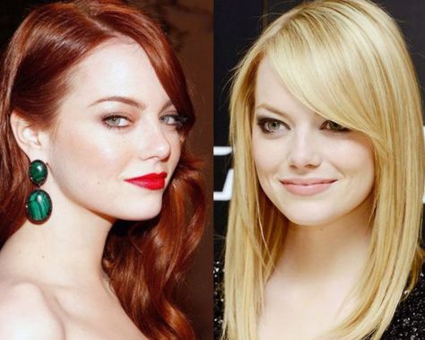 Light Spring Vs Bright Spring: Can You Wear Cool Colors? Vs Blonde Hair, Emma Stone Hair Color, Red Hair Bangs, Wavy Lob Haircut, Bright Spring Color Palette, Blonde Vs Brunette, Emma Stone Hair, Highlights Red, Seasonal Colour Analysis