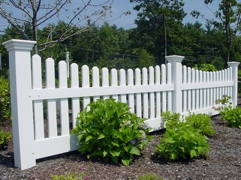 <span class="caption_text"> white picket fence with a scalloped design</span> Vinyl Picket Fence, Wood Fence Design, Fence Plants, Picket Fences, Backyard Fence, Front Fence, White Fence, Front Yard Fence, Farm Fence