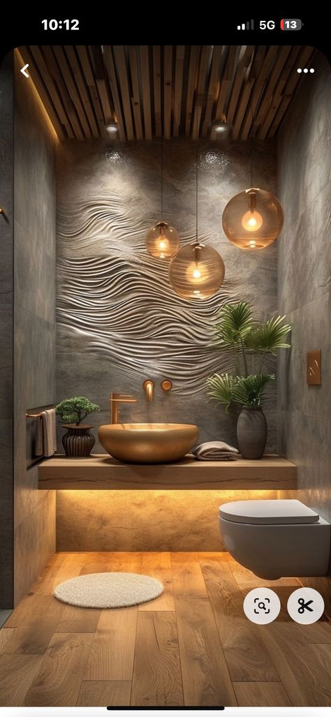 Moody Guest Bathroom Wallpaper, Tiny Powder Room Ideas Modern, Color Bathroom Ideas, Industrial Powder Room, Moody Spa, Modern Tropical Bathroom, Small Dark Bathroom Ideas, Small Moody Bathroom, Modern Bathroom Ideas Luxury