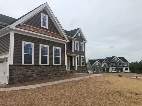 Brown Siding And Stone Exterior, Certainteed Slate Vinyl Siding, Brown Siding House Color Schemes, Certainteed Siding Colors, Brown Vinyl Siding, Dark Brown House, Wood Vinyl Siding, Brown Siding, Certainteed Vinyl Siding