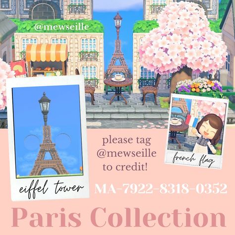 Acnh Bridge, Standee Design, Parisian Theme, City Folk, Path Design, Tower Design, French Flag, Animal Crossing Pocket Camp, New Animal Crossing