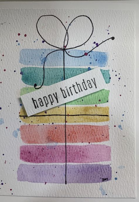 Diy Happy Birthday Mom Cards, Water Colored Birthday Cards, Homemade 60th Birthday Cards, Happy Birthday Diy Card Creative, Watercolor Cards Ideas Simple Birthday, Watercolor Birthday Cards Easy, Homemade Cards Watercolor, Happy Birthday Watercolor Card Diy, Happy Birthday Cards Watercolor