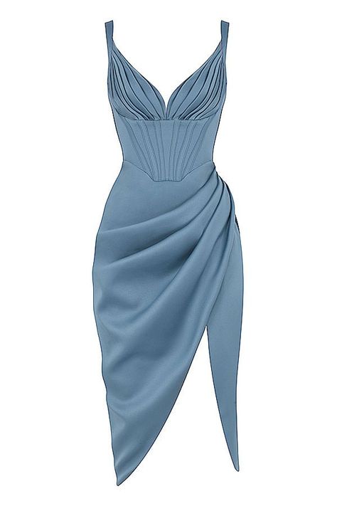 Corset Midi Dress, Duchess Satin, Satin Corset, Blue Tone, فستان سهرة, Ruched Midi Dress, Quality Dresses, Satin Midi Dress, Fish Bone