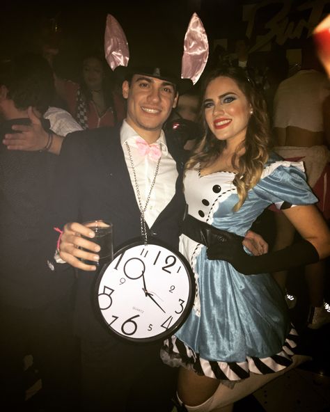 Alice In Wonderland Couple Costume Ideas, Alice And Wonderland Couple Costumes, Alice In Wonderland And White Rabbit, Alice In Wonderland Couples Costume, White Rabbit Costume Men, White Bunny Costume Alice In Wonderland, Alice And White Rabbit Costume, Alice In Wonderland Couple Costume, Alice In Wonderland Bunny Costume