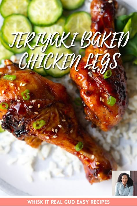 EASY TERIYAKI BAKED CHICKEN LEGS OVER RICE Drumstick Recipes Baked, Chicken Leg Recipes Oven, Chicken Drumstick Recipes Oven, Drumstick Recipes Oven, Chicken Legs In Oven, Chicken Legs Recipes, Oven Baked Chicken Legs, Dinner Kids, Pollo Teriyaki