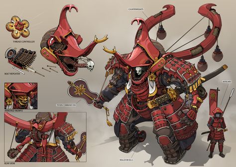 Boss Battle Concept Art, Boss Design, Samurai Mech, Fishing, Cool Monsters, Arte Robot, Monster Concept Art, Game Concept Art, Robot Design