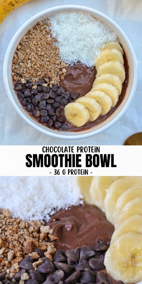 Chocolate Protein Smoothie Bowl Chocolate Smoothie Bowl Recipe, Protein Smoothie Bowl Recipe, Smoothie Bowls Recipe Easy, Chocolate Protein Smoothie, Smoothie Bowl Recipe Healthy, Bowl Recipes Easy, Superfood Smoothies, Protein Powder Smoothie, Protein Smoothie Bowl